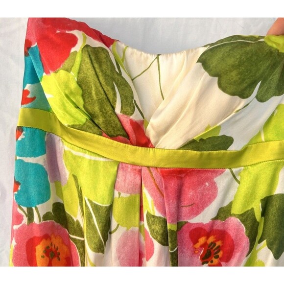Cache Vintage Women's Floral Strapless SILK Bubble Dress Empire Waist Tropical - Picture 2 of 8